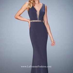 NWT 22267 Racer Bk Jersey Prom Dress W/Beading